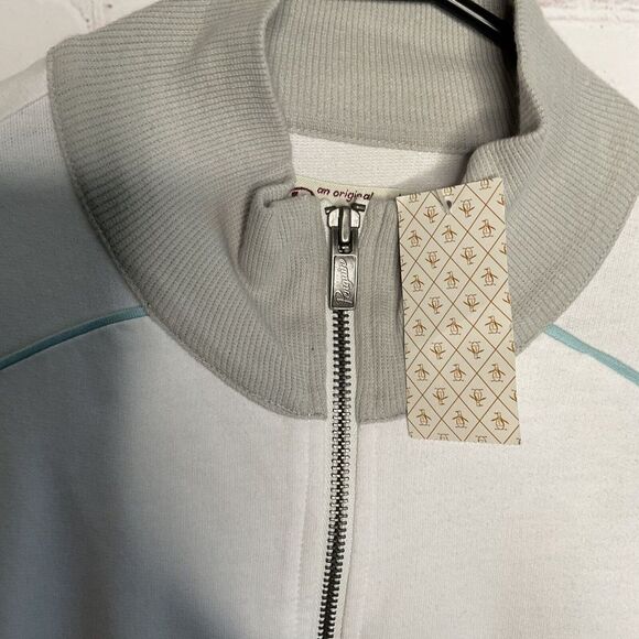 NWT Original Penguin Men's White Long Sleeve Zip Up Logo Jacket Size L. - Picture 4 of 9